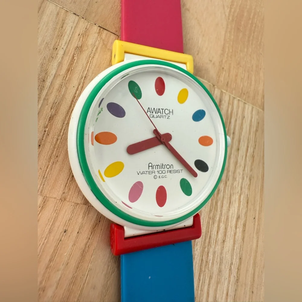 Vintage Armitron Awatch colorful color block watch NEW BATTERY